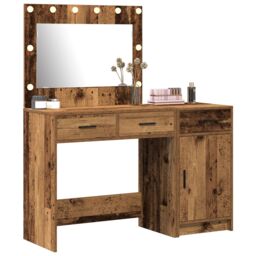 Berkfield Home 2-Piece Dressing Table Set with LED in Old Wood Finish in Brown - thumbnail 3