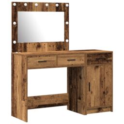 Berkfield Home 2-Piece Dressing Table Set with LED in Old Wood Finish in Brown - thumbnail 2