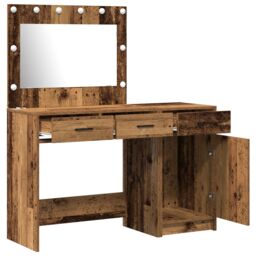 Berkfield Home 2-Piece Dressing Table Set with LED in Old Wood Finish in Brown - thumbnail 5