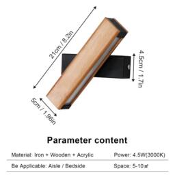Pheashine Sleek Wall Light Black Wood Built-in LED 4W 3000K Warm White in Light Brown - thumbnail 5