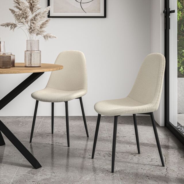 More4Homes Set Of 4 Maya Boucle Dining Chair Modern Padded Seat Metal Legs Kitchen in Ivory - image 1