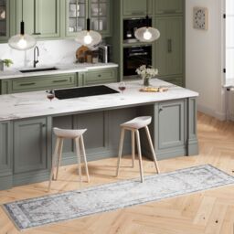 Kukoon Washable Runner Rug Beige Bordered Long Hallway Carpet Mat 80cm x 300cm in Grey - Size: 80 cm x 300 cm - thumbnail 3