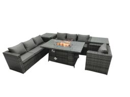 Fimous Rattan Garden Furniture Firepit Dining Set 7 Seater Lounge Sofa Table Set with 2 side table in Dark Grey - thumbnail 2