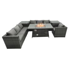 Fimous Rattan Garden Furniture Firepit Dining Set 7 Seater Lounge Sofa Table Set with 2 side table in Dark Grey - thumbnail 1