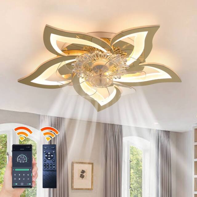 NIVOR 5 Leaf Dimmable Ceiling Fan with Light with Remote 6 Speeds Gold - image 1