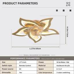NIVOR 5 Leaf Dimmable Ceiling Fan with Light with Remote 6 Speeds Gold - thumbnail 2