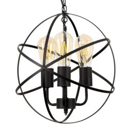 ValueLights Dalton Industrial 3 Way Black Ceiling Light Pendant - thumbnail 1