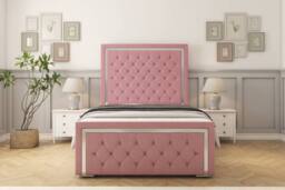 "Sloomy Sofia Chrome Plush Bed Frame With 50"" Upholstered Headboard in Pink - Size: Single"