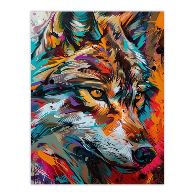 "Artery8 Wall Art Print Colourful Abstract Wolf Head Portrait Painting Poster - Size: W24"" x H32""" - image 1