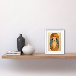 "Artery8 Wall Art Print Retro Woman Mid Century Bohemian Yellow Art Nouveau Artwork Framed 9X7 Inch in White - Size: W7"" x H9""" - thumbnail 2