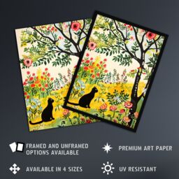 "Artery8 Cat Under Tree in Wildflowers Folk Art Painting Framed Art Print - Size: W12"" x H16""" - thumbnail 2