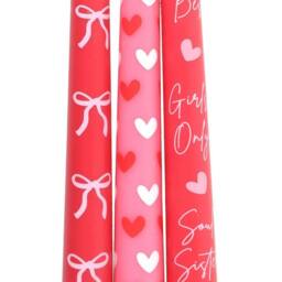 Something Different Girl Gang Bow & Heart Taper Candle (Pack of 3) in Pink - thumbnail 2