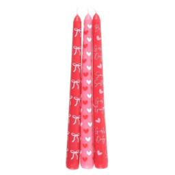 Something Different Girl Gang Bow & Heart Taper Candle (Pack of 3) in Pink - thumbnail 1