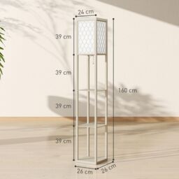 HOMCOM Modern Floor Lamp Light with 3 Shelves Fabric Lampshade in Light Oak - thumbnail 3