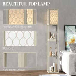 HOMCOM Modern Floor Lamp Light with 3 Shelves Fabric Lampshade in Light Oak - thumbnail 4