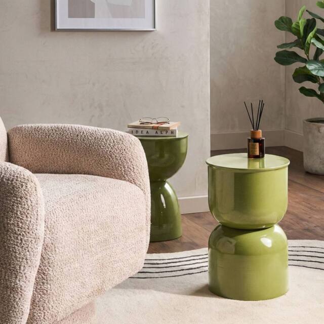 Wyld and Coco Olive Iron Drum Side Table - Olive Green Painted Finish - image 1