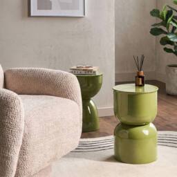 Wyld and Coco Olive Iron Drum Side Table - Olive Green Painted Finish - thumbnail 1