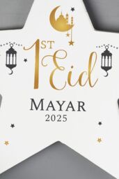 Personalised Memento Company Personalised 1st Eid Wooden Star Decoration in White - thumbnail 3