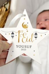 Personalised Memento Company Personalised 1st Eid Wooden Star Decoration in White - thumbnail 4