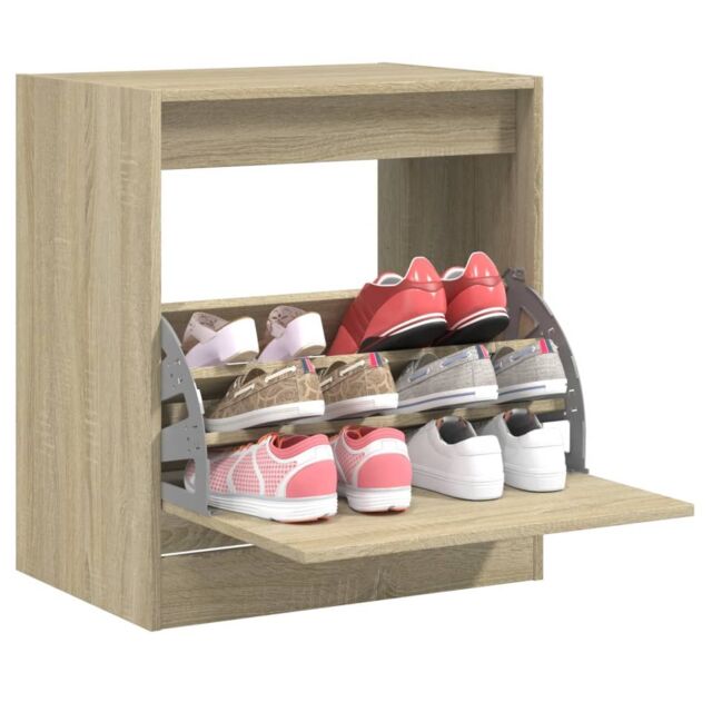 Berkfield Home Shoe Cabinet Sonoma Oak 60x42x69 cm Engineered Wood in Brown - Size: 60 x 42 x 69 cm - image 1