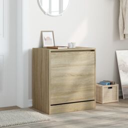 Berkfield Home Shoe Cabinet Sonoma Oak 60x42x69 cm Engineered Wood in Brown - Size: 60 x 42 x 69 cm - thumbnail 3