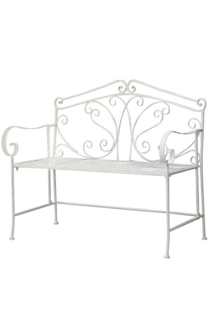 Glamhaus Metal Garden Bench Patio Furniture Seat Foldable Antique White - image 1