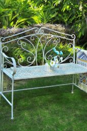 Glamhaus Metal Garden Bench Patio Furniture Seat Foldable Antique White - thumbnail 2