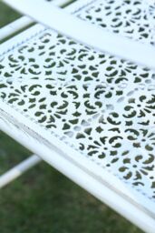 Glamhaus Metal Garden Bench Patio Furniture Seat Foldable Antique White - thumbnail 6