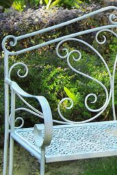 Glamhaus Metal Garden Bench Patio Furniture Seat Foldable Antique White - thumbnail 4