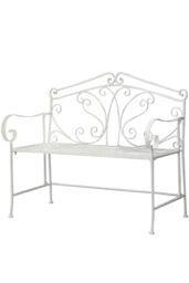 Glamhaus Metal Garden Bench Patio Furniture Seat Foldable Antique White - thumbnail 1