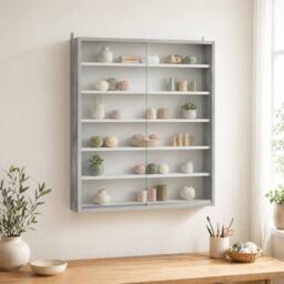 STILVORA Wall Mounted Display Cabinet with 6 Adjustable Shelves in Grey