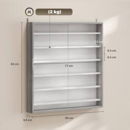 STILVORA Wall Mounted Display Cabinet with 6 Adjustable Shelves in Grey - thumbnail 4