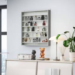 STILVORA Wall Mounted Display Cabinet with 6 Adjustable Shelves in Grey - thumbnail 3