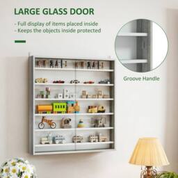 STILVORA Wall Mounted Display Cabinet with 6 Adjustable Shelves in Grey - thumbnail 7
