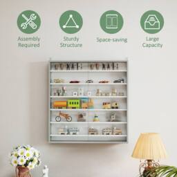 STILVORA Wall Mounted Display Cabinet with 6 Adjustable Shelves in Grey - thumbnail 8