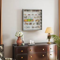 STILVORA Wall Mounted Display Cabinet with 6 Adjustable Shelves in Grey - thumbnail 9
