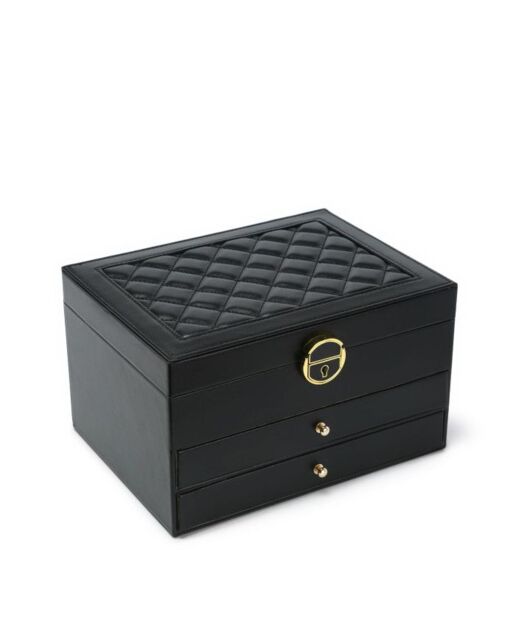 JFY Women's 3 Layers Lockable Jewellery Storage Box With 2 Drawers in Black - image 1