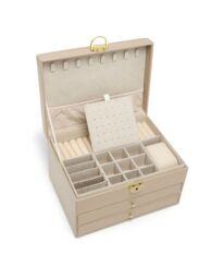 JFY Women's 3 Layers Lockable Jewellery Storage Box With 2 Drawers in Black - thumbnail 4