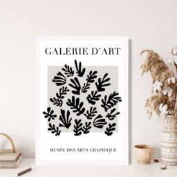 ARTZE Matisse Floral Cutout Grey & Black Framed Print SIZE: A2 with White Frame - Size: A4 - thumbnail 2