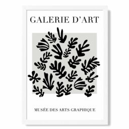 ARTZE Matisse Floral Cutout Grey & Black Framed Print SIZE: A2 with White Frame - Size: A4 - thumbnail 1