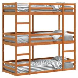 Berkfield Home Triple Bunk Bed without Mattress Wax Brown 90x200 cm Solid Wood Pine - thumbnail 4