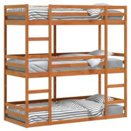 Berkfield Home Triple Bunk Bed without Mattress Wax Brown 90x200 cm Solid Wood Pine - thumbnail 1