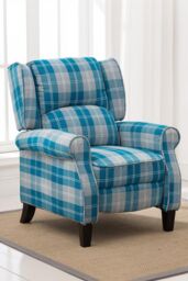More4Homes Eaton Wing Back Fireside Checkered Fabric Pushback Recliner Chair in Blue - thumbnail 1