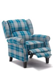 More4Homes Eaton Wing Back Fireside Checkered Fabric Pushback Recliner Chair in Blue - thumbnail 3