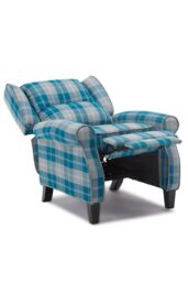 More4Homes Eaton Wing Back Fireside Checkered Fabric Pushback Recliner Chair in Blue - thumbnail 4