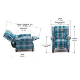 More4Homes Eaton Wing Back Fireside Checkered Fabric Pushback Recliner Chair in Blue - thumbnail 7