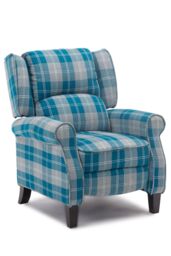 More4Homes Eaton Wing Back Fireside Checkered Fabric Pushback Recliner Chair in Blue - thumbnail 2