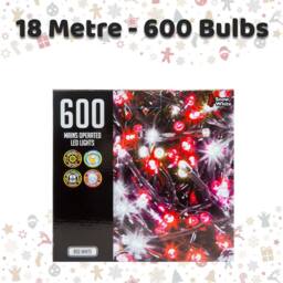 VFM e-Store Christmas Red White String Lights 600 Bulbs 18m x 1cm Multicolour X 1 - Size: 18m x 1 cm - thumbnail 2