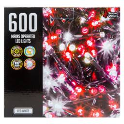 VFM e-Store Christmas Red White String Lights 600 Bulbs 18m x 1cm Multicolour X 1 - Size: 18m x 1 cm