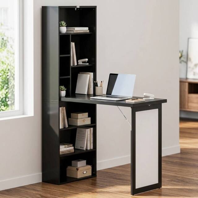 STILVORA Black Folding Desk with Storage & Writing Board - image 1